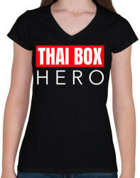 printfashion THAI BOX HERO - Női V-nyakú póló - Fekete (9465702)