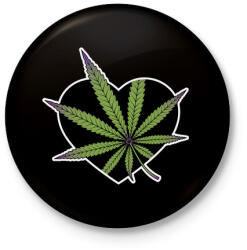 printfashion cannabis heart-01 - Kitűző, hűtőmágnes - Fekete (5388093)