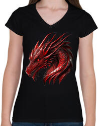 printfashion Sárkány - Női V-nyakú póló - Fekete (13922492)