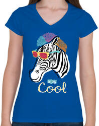 printfashion Cool zebra - Női V-nyakú póló - Királykék (9477284)