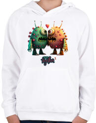 printfashion Vicces Szörnyecskés - BETTER together- cuki, csúnya, szerelmes minta - Gyerek kapucnis pulóver - Fehér (11864782)