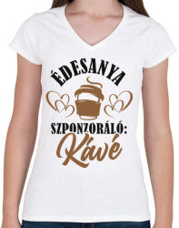 printfashion Anya és a kávé - Női V-nyakú póló - Fehér (4697240)