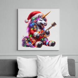 printfashion Vicces karácsonyi gitáros rocker party unikornis - Vászonkép - Fehér (15235533)