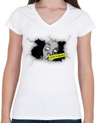 printfashion ashjdrkztfuiuoéok-01 - Női V-nyakú póló - Fehér (885903)