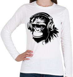 printfashion DJ Monkey - Női hosszú ujjú póló - Fehér (14838471)