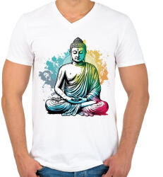 printfashion Buddha - Férfi V-nyakú póló - Fehér (15789048)