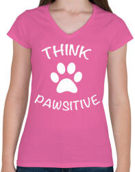 printfashion Think pawsitive - Női V-nyakú póló - Rózsaszín (2236388)