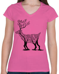printfashion Szarvas fa - Női V-nyakú póló - Rózsaszín (127113)
