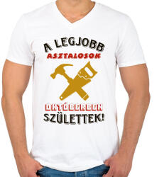 printfashion Asztalos szülinap színes - Férfi V-nyakú póló - Fehér (5459070)