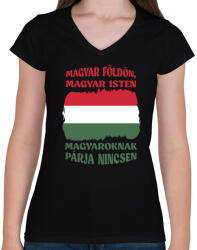 printfashion Magyaroknak párja nincsen - Női V-nyakú póló - Fekete (7414540)