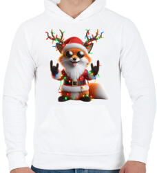 printfashion Vicces karácsonyi rocker party róka - télapó sapkában - Férfi kapucnis pulóver - Fehér (15227680)