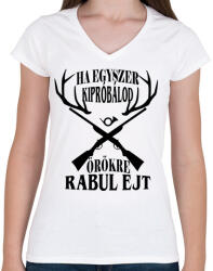 printfashion Vadászat örökre - Női V-nyakú póló - Fehér (4767436)