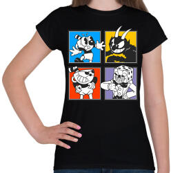 printfashion Cuphead karakterek - Női póló - Fekete (7018250)