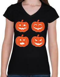 printfashion pumpkins-1777667 - Női V-nyakú póló - Fekete (9533568)
