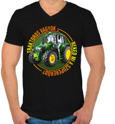 printfashion Traktoros vagyok, neked mi a szupererőd? - Férfi V-nyakú póló - Fekete (2623409)