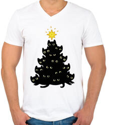 printfashion Cica karácsonyfa - Férfi V-nyakú póló - Fehér (16149402)