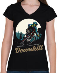 printfashion Downhill sötét alaphoz - Női V-nyakú póló - Fekete (11511300)