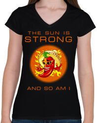 printfashion THE SUN STRONG - Női V-nyakú póló - Fekete (2657746)