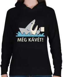 printfashion Fáradt cápa - Még kávét - Női kapucnis pulóver - Fekete (7543892)