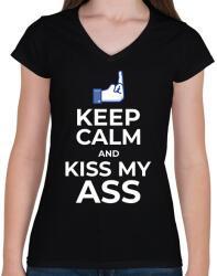 printfashion KISS MY ASS - Női V-nyakú póló - Fekete (10796814)