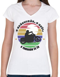 printfashion A száguldás, a szél - Yamaha - Női V-nyakú póló - Fehér (7205609)