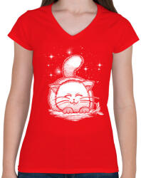 printfashion Macskaálom - Női V-nyakú póló - Piros (123589)