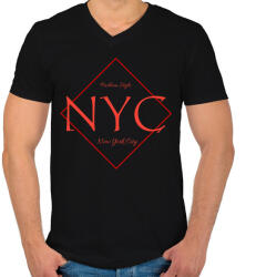 printfashion NYC - Férfi V-nyakú póló - Fekete (4388733)