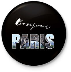 printfashion bonjour paris - Kitűző, hűtőmágnes - Fekete (3102559)