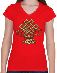 printfashion végtelen lótusz - Női V-nyakú póló - Piros (4876600)