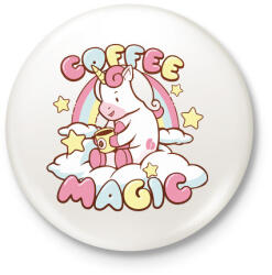 printfashion Kávézó unikornis - Coffee magic - Kitűző, hűtőmágnes - Fehér (4370077)