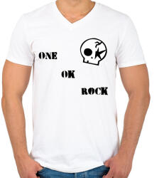 printfashion One Ok Rock - Férfi V-nyakú póló - Fehér (814760)