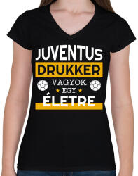 printfashion Juventus drukker - Női V-nyakú póló - Fekete (10867602)