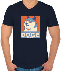 printfashion IN DOGE WE TRUST - Férfi V-nyakú póló - Sötétkék (10738102)