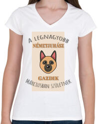 printfashion A legnagyobb gazdi - Németjuhász - hónappal - Női V-nyakú póló - Fehér (6299812)