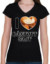 printfashion I love Rántott sajt - Női V-nyakú póló - Fekete (11003522)