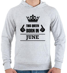 printfashion Ez a királynő júniusban született - Férfi kapucnis pulóver - Sport szürke (1427658)