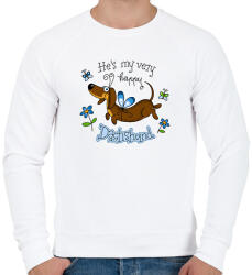 printfashion He's very happy dachshund - Férfi pulóver - Fehér (13434074)