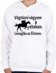printfashion Lovaglás az életem - Gyerek kapucnis pulóver - Fehér (4775387)