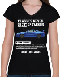 printfashion Nissan Skyline - Női V-nyakú póló - Fekete (14790300)