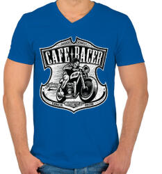 printfashion Café Racer futam - Férfi V-nyakú póló - Királykék (39486)