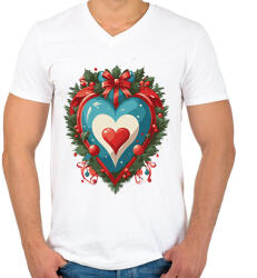 printfashion Karácsonyi szív - Férfi V-nyakú póló - Fehér (15142992)
