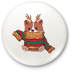 printfashion Karácsonyi pulcsis corgi - Kitűző, hűtőmágnes - Fehér (10142913)