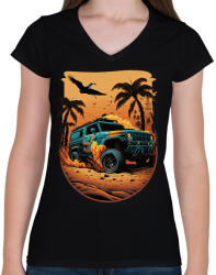 printfashion HUMMER Hod Rod Beach - Női V-nyakú póló - Fekete (13204169)