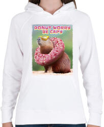 printfashion Donut worry be Capy - Női kapucnis pulóver - Fehér (13607235)