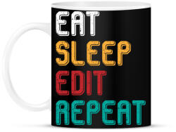 printfashion Eat, sleep, edit, repeat színes - Bögre - Fekete (5245708)