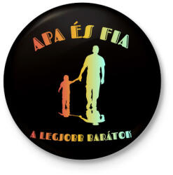printfashion Apa és fia - Kitűző, hűtőmágnes - Fekete (3931231)