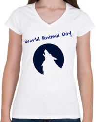 printfashion world animal day - Női V-nyakú póló - Fehér (1045805)