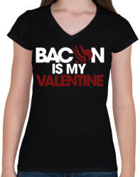 printfashion Bacon is my Love - Női V-nyakú póló - Fekete (1158254)