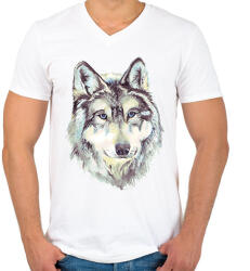 printfashion Farkas - Férfi V-nyakú póló - Fehér (16849438)