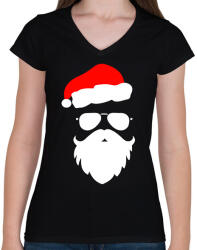 printfashion Laza mikulás - Női V-nyakú póló - Fekete (1979000)